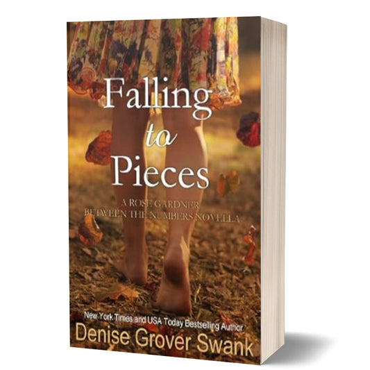 Book cover of 'Falling to Pieces' by Denise Grover Swank with a blurred image of a person walking on a path.