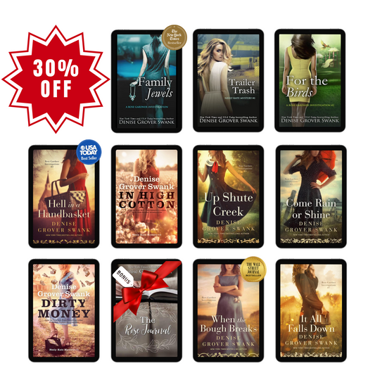 A collection of e-book covers for the Rose Gardner Investigations and Neely Kate Mysteries Bundle, displaying various titles with author names redacted.