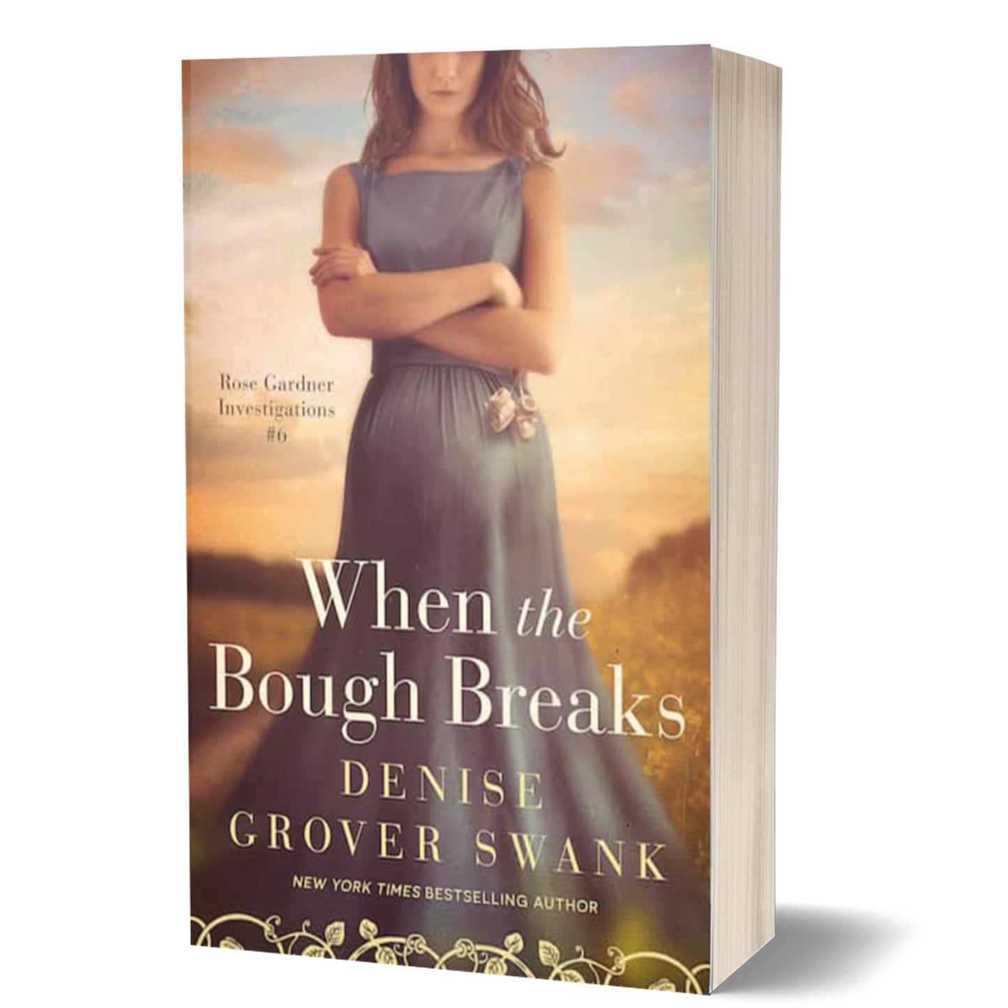 Book cover of 'When the Bough Breaks' by Denise Grover Swank with a woman in a dress against a sunset background.