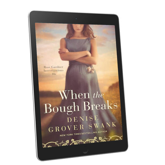Tablet displaying the book cover of 'When the Bough Breaks' by Denise Grover Swank on a white background