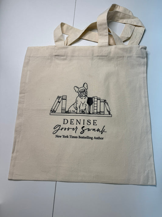 DGS canvas tote bag with bookshelf logo